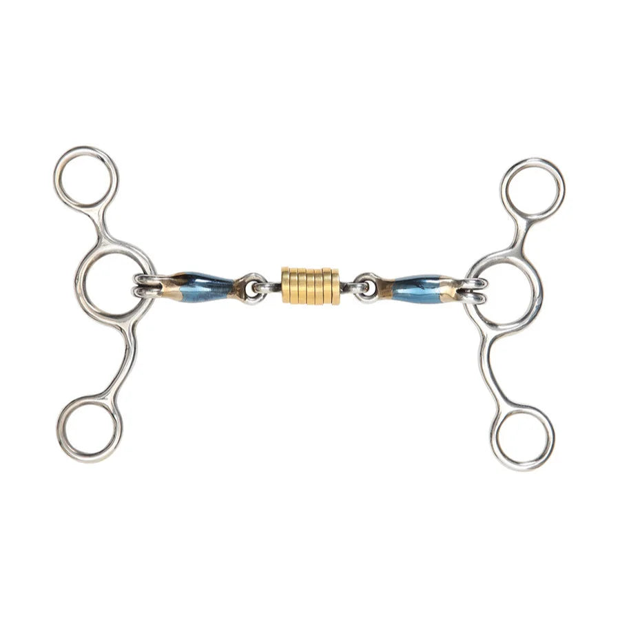 Shires Tom Thumb Horse Bit with Roller - Blue Sweet Iron Mouthpiece to Promote Salivation and Relaxation