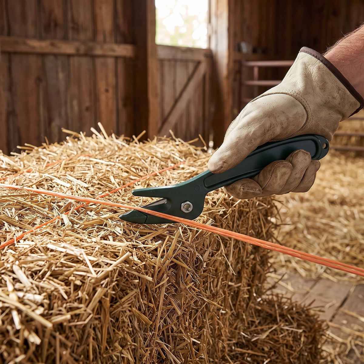 Shires Yard Knife cutting baling twine on a hay bale