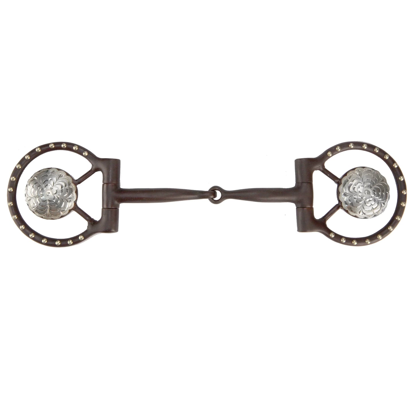Toklat Wes 3 Offset Dee Snaffle Bit - Antique Brown with Floral Concho, 5" Mouthpiece