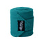 Weaver Leather Turquoise Polo Leg Wraps for horses, set of 4. High-quality teal fleece leg support featuring a secure hook and loop closure and a classic black Weaver logo patch. Ideal for equestrian training and exercise, these protective wraps provide comfort and essential support with a stylish, vibrant finish for your horse's legs.
