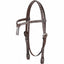 Cashel Browband Headstall crafted from 5/8-inch dark brown skirting leather, featuring decorative antique silver dots along the browband and crownpiece. This Western horse bridle includes ornate silver buckles and white contrast stitching for a classic look. High-quality equestrian tack perfect for trail riding, horse shows, or daily use. Durable leather construction with bit tie ends for a secure fit.