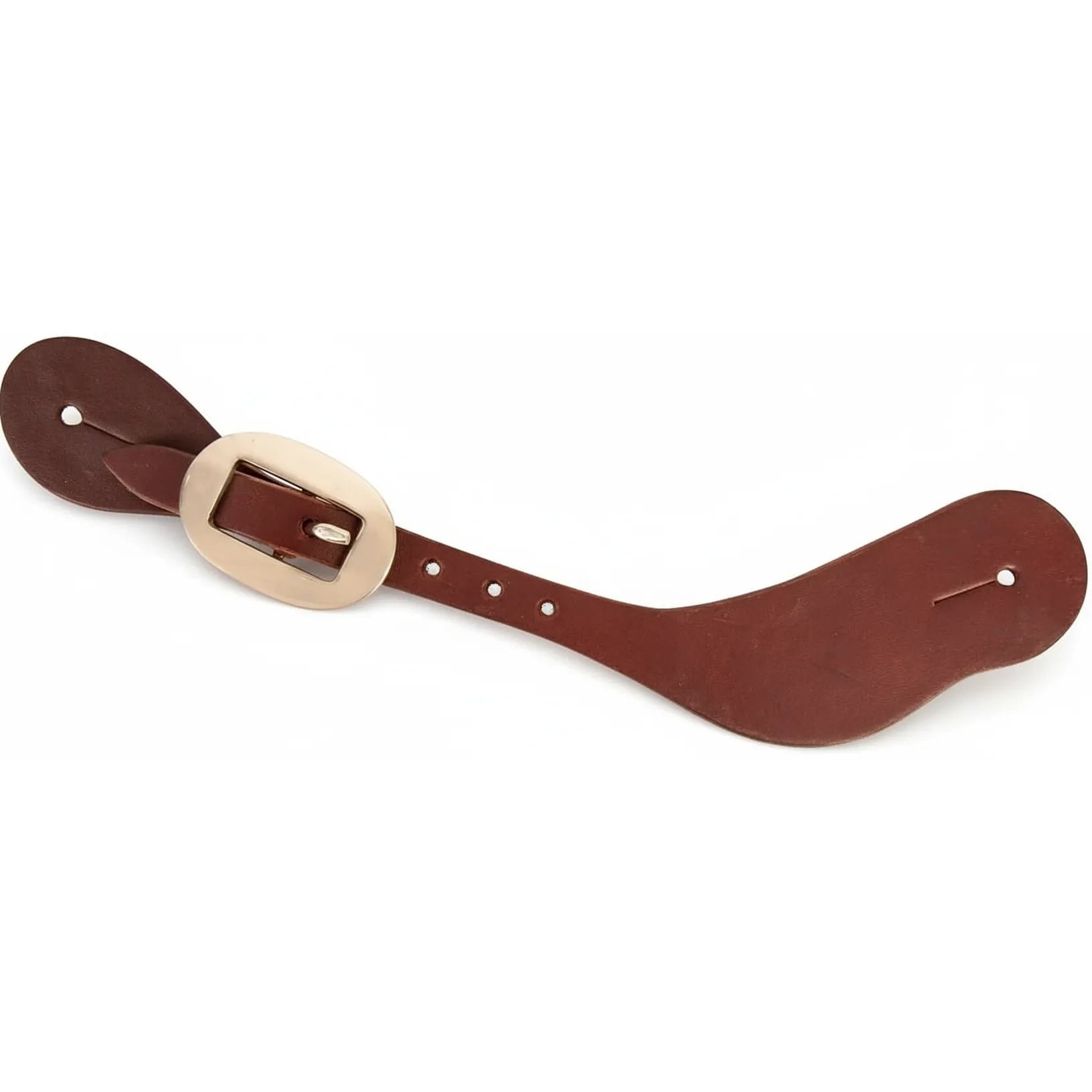 Cashel Handcrafted Cowboy Latigo Spur Straps made from premium chocolate smoothout skirting leather. This Western equestrian accessory features a polished silver-toned oval buckle and adjustable holes for a one-size-fits-most design. The rich dark brown leather strap is shaped for comfort and durability, making it an essential piece of horse riding gear for cowboys and ranch work enthusiasts. High-quality handcrafted leather craftsmanship.