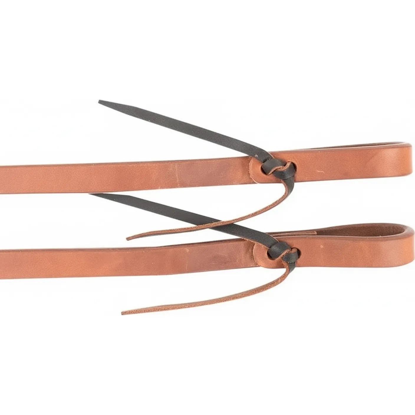 Cashel Harness Split Reins crafted from 5/8 inch thick premium harness leather in a warm chestnut brown. These western split reins feature traditional tied ends with dark leather laces for a secure and classic look. Ideal for horse training and everyday riding, these durable leather reins offer a comfortable grip and timeless equestrian style. High-quality craftsmanship for serious riders and western tack enthusiasts.