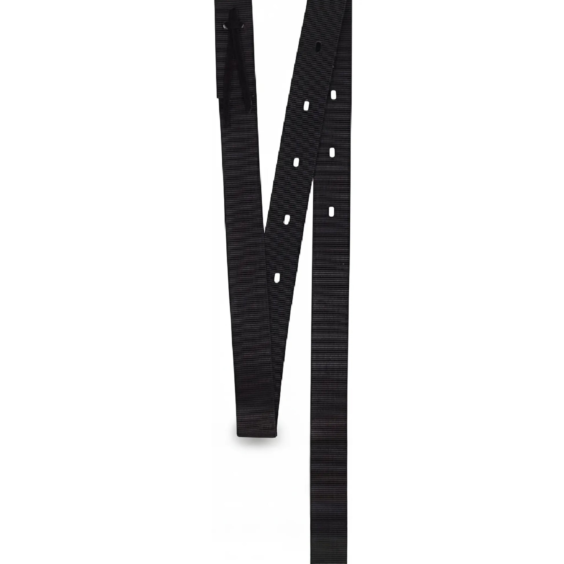 Cashel Heavy-Duty Nylon Latigo Tie Strap in Black, 1-3/4 inch x 69-1/2 inch. This durable western saddle accessory features a high-strength ribbed nylon weave and pre-punched adjustment holes for a secure, custom fit. A reliable piece of equestrian gear designed for long-lasting performance and ease of use when securing your cinch.