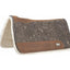 Cashel Performance Felt Saddle Pad in grey, 31" x 33", featuring a 3/4" natural wool fleece lining and durable brown leather wear leathers. This high-quality western saddle pad has a contoured split design to provide a superior fit and comfort for your horse. Ideal for performance, ranch work, or trail riding, the grey felt and white fleece provide excellent shock absorption and moisture wicking. Premium horse tack for serious riders.