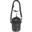 Black Cashel Phone Holder made of water-resistant neoprene with a front zippered pocket and Cashel logo. This versatile pouch features an adjustable, removable crossbody strap and a top carabiner clip for easy attachment to a saddle, belt, or leg. Specifically designed to fit large smartphones like the iPhone Plus, it's the perfect durable accessory for horse riding and outdoor adventures.