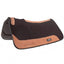Classic Equine Contourpedic Saddle Pad in black, 30x30. This high-performance western saddle pad features a 1/8" wool felt top and a 3/4" shock-absorbing closed-cell foam bottom for superior horse comfort. The contoured spine ensures a perfect fit, while durable tan leather wear leathers provide longevity. Ideal for trail riding or performance, this professional horse tack combines sleek style with orthotic support.