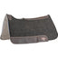 Classic Equine ESP Extra Sensory Protection Orthopedic Felt Saddle Pad in black, 31" x 32" x 1". This Western horse saddle pad features high-quality dark charcoal wool felt, a contoured spine for a perfect fit, and durable brown leather wear leathers. Designed for maximum shock absorption and comfort, it is an ideal choice for barrel racing, roping, or performance riding. Durable and professional equestrian gear for superior horse protection and performance.