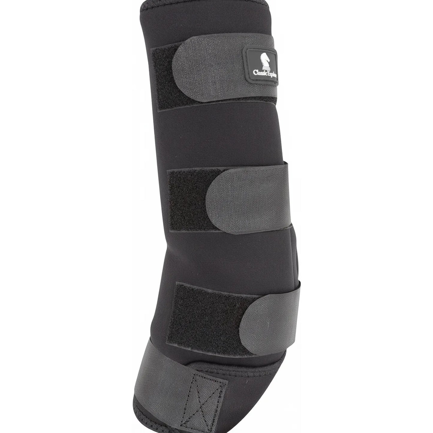 Classic Equine Ice Therapy Leg Boots for small horses in black neoprene. This contoured cold therapy boot features three wide hook-and-loop straps for a custom fit and a reinforced bottom for durability. Perfect for equine recovery, tendon cooling, and reducing inflammation after training. High-quality horse leg wraps designed for effective cold therapy and injury prevention in performance horses.