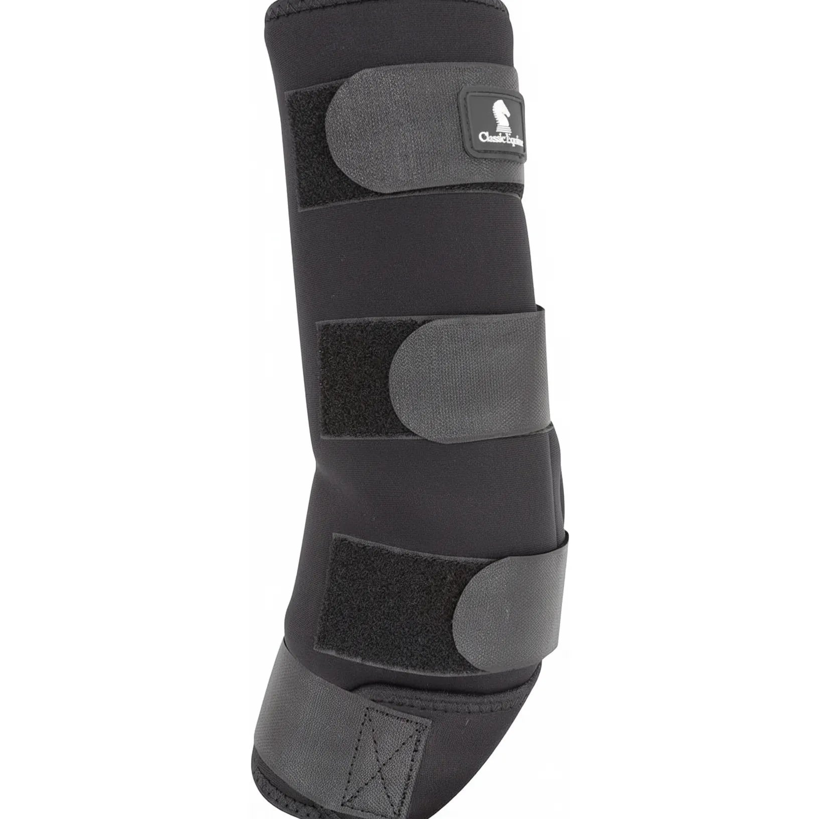 Classic Equine Ice Therapy Leg Boots for small horses in black neoprene. This contoured cold therapy boot features three wide hook-and-loop straps for a custom fit and a reinforced bottom for durability. Perfect for equine recovery, tendon cooling, and reducing inflammation after training. High-quality horse leg wraps designed for effective cold therapy and injury prevention in performance horses.