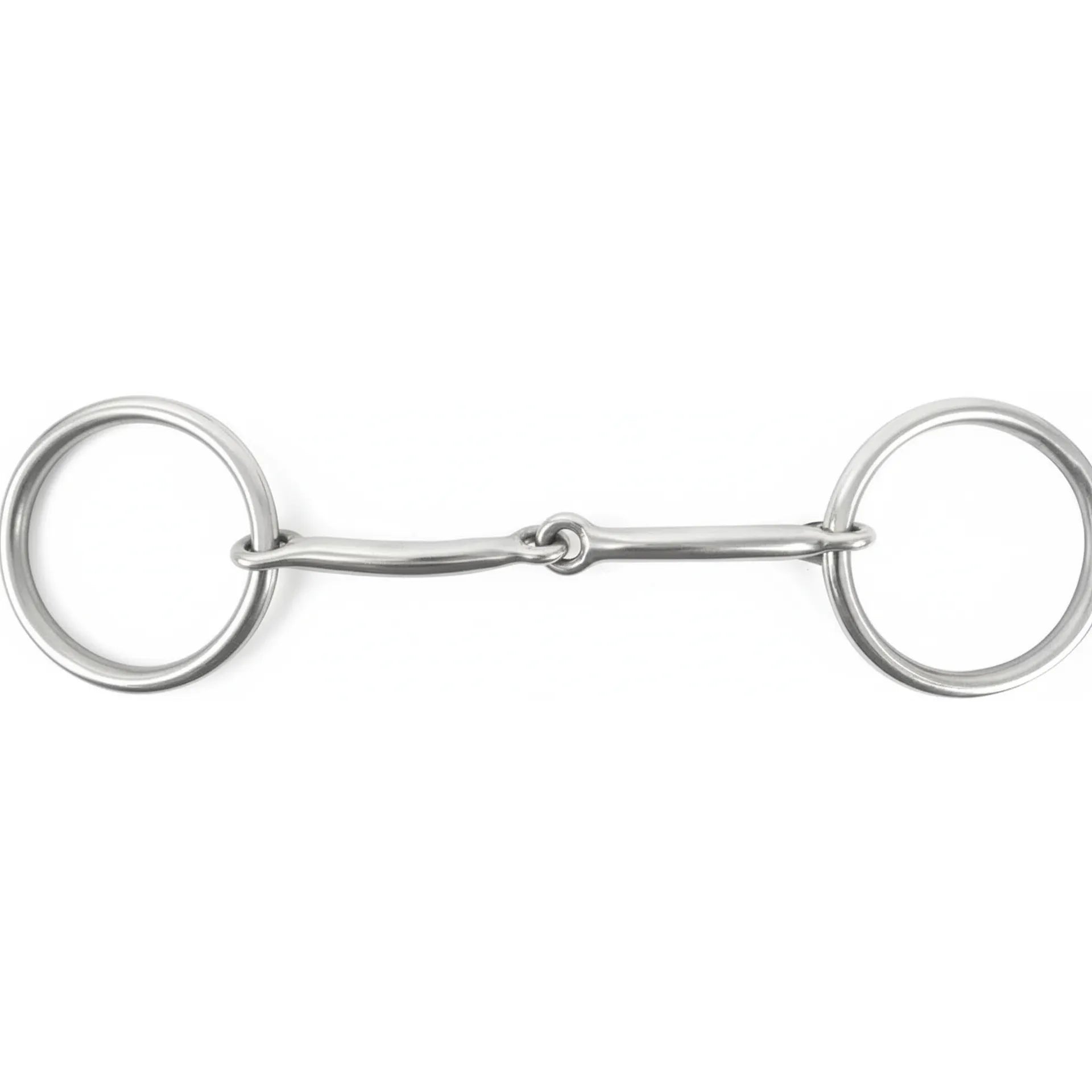 Classic Equine O-Ring Smooth Snaffle Bit featuring polished stainless steel bars and a single-jointed mouthpiece. This high-quality loose ring horse training bit provides clear communication and a gentle feel, perfect for both English and Western equestrian disciplines. The durable, smooth finish and classic O-ring design make it a must-have for training young horses or refined riding.