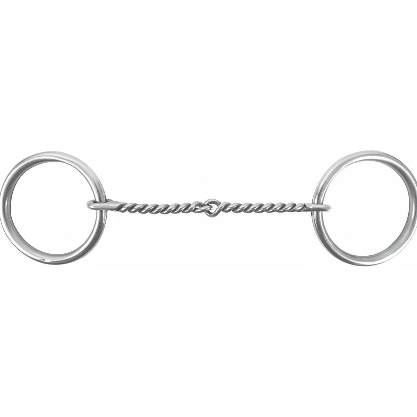 Classic Equine O-Ring Twisted Wire Snaffle Horse Bit featuring a silver stainless steel loose ring design and a jointed, twisted wire mouthpiece. This professional horse training bit provides refined communication and control for better responsiveness. A high-quality addition to any equestrian's tack collection, perfect for western or English riding disciplines seeking a clear signal and durable performance.