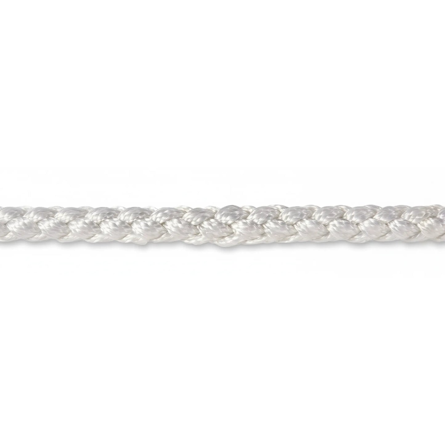 Close-up detail of the durable, high-quality white braided rope used in the Classic Equine Rope Halter & Lead. This hardware-free training tool features a tight, professional weave designed for clear communication and long-lasting use. Ideal for natural horsemanship, groundwork, and daily horse care, this pristine white lead rope offers both strength and style for equestrians seeking premium equine gear.