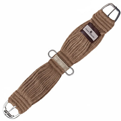 Classic Equine Straight Cinch crafted from a natural alpaca and mohair blend in a rich brown tone. Features include heavy-duty stainless steel dual roller buckles for effortless tightening, a reinforced center with dual D-rings, and a signature leather logo patch. This breathable, non-slip horse cinch is perfect for western riding, trail, and performance. Durable, high-quality equestrian equipment designed for horse comfort and secure saddle fit.