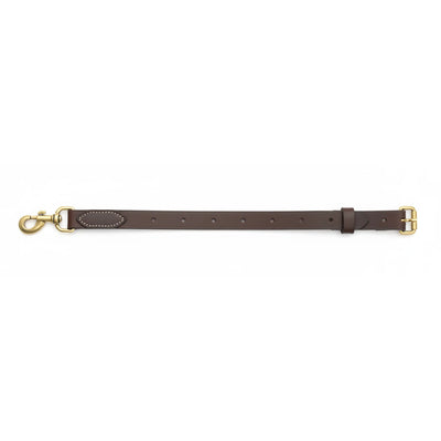 Martin Saddlery 1-inch Biothane Tiedown Strap in rich chocolate brown. This durable, waterproof horse tack features solid brass hardware, a heavy-duty snap hook, and an adjustable buckle for a perfect fit. Engineered with a 1000 lb break strength, this high-performance equestrian gear is ideal for barrel racing, roping, and everyday Western riding.