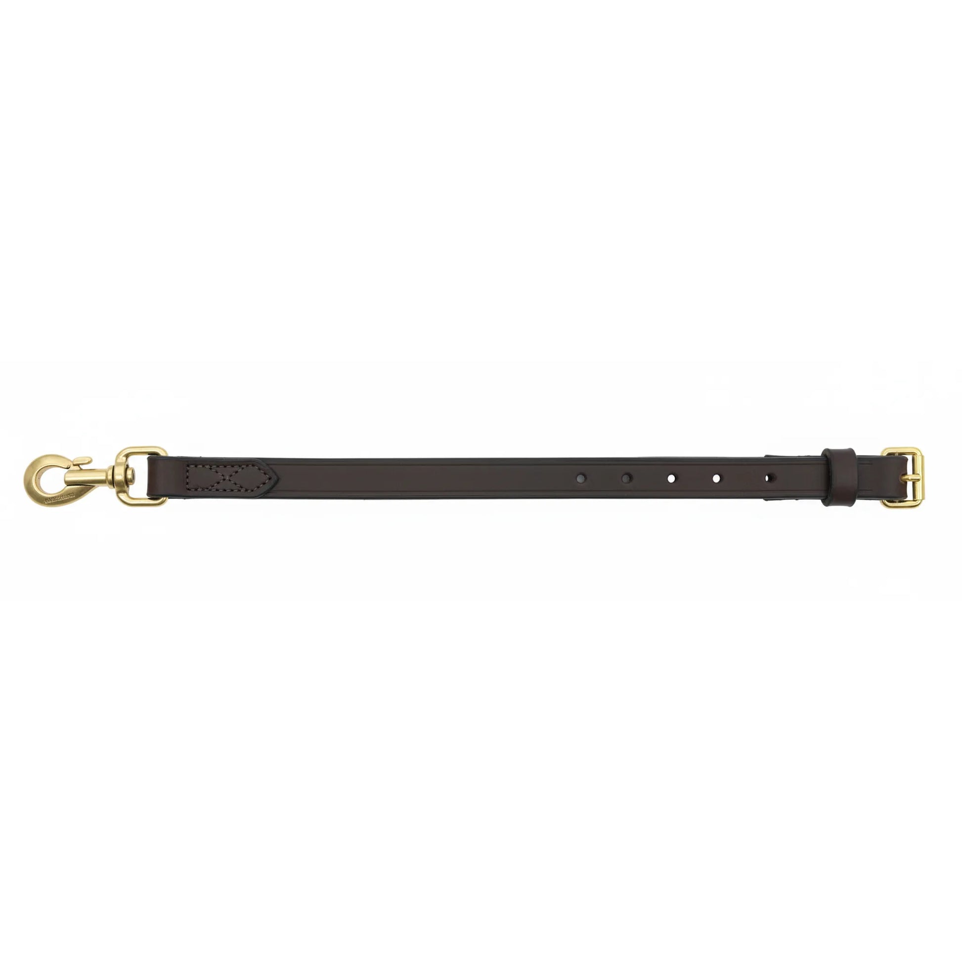 Martin Saddlery Brown Biothane Tiedown Strap, 0.75-inch width. Durable, waterproof horse tack featuring a rich brown finish and premium brass hardware. Includes a heavy-duty snap hook and adjustable buckle for a secure fit. This high-performance equestrian accessory is weather-resistant and easy to maintain, making it ideal for daily riding, training, and western tack enthusiasts.