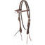Martin Saddlery Card Suit Browband Headstall in rich chocolate leather featuring a unique playing card motif on the browband. This premium Western horse headstall is detailed with crisp white contrast stitching, polished stainless steel buckles, and traditional leather tie-end bit attachments. A stylish and durable piece of horse tack perfect for barrel racing, ranch work, or western pleasure riding.
