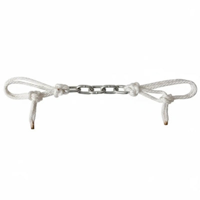 Martin Saddlery Dog Chain Curb Strap with a 5-link durable stainless steel chain and adjustable white nylon string ties. This essential piece of western horse tack features secure knotted loops for easy bit attachment and a custom fit. Perfect for western performance, training, and everyday riding, the silver chain and white string design provide functionality and style for any horse bridle setup.