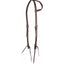 Martin Saddlery Doubled & Stitched Latigo Slip Ear Headstall crafted from rich, dark mahogany leather. This premium Western horse tack features classic white contrast stitching, adjustable stainless steel buckles, and secure tie-end bit attachments. A durable and professional choice for performance horses, training, and trail riding.