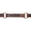 Martin Saddlery Jim Edwards Leather Curb Strap in dark brown with two silver-toned rings and decorative white contrast stitching. This durable Western horse tack accessory is designed for precision and style, featuring high-quality leather and professional craftsmanship. Ideal for riders seeking reliable bridle hardware with a classic Western aesthetic.
