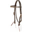 Martin Saddlery Rawhide Laced Browband Headstall crafted from premium dark brown Hermann Oak leather. Features elegant white rawhide lacing on the browband, white contrast stitching, and durable stainless steel buckles. This high-quality western horse tack is perfect for performance or trail riding, offering a classic look with superior durability.