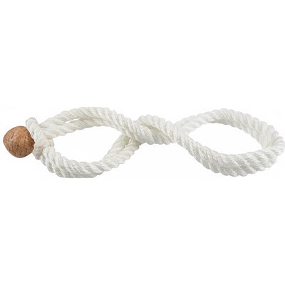 Martin Saddlery Rope Hobble featuring durable white twisted nylon rope and a hand-woven rawhide button closure. These high-quality horse hobbles are designed for secure horse training, grooming, and livestock management. A heavy-duty equestrian essential for western riders and professional horsemen, this figure-eight rope hobble offers strength and reliability for ranch work and equine restraint.