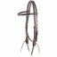 Martin Saddlery 5/8" Skirting Leather Browband Headstall in dark brown with a textured roughout browband. This Western horse headstall features stainless steel buckles and traditional leather tie-bit ends for a secure fit. A durable and high-quality piece of equestrian tack perfect for ranch work, trail riding, or training, offering a classic look and professional performance.