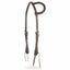 Martin Saddlery Slip Ear Headstall in premium dark brown roughout leather. This professional western horse headstall features a single slip ear design, decorative white contrast stitching, and heavy-duty stainless steel buckles. Designed with tie-bit ends for easy bit changes. A durable and stylish piece of equestrian tack perfect for training, performance, or everyday riding.