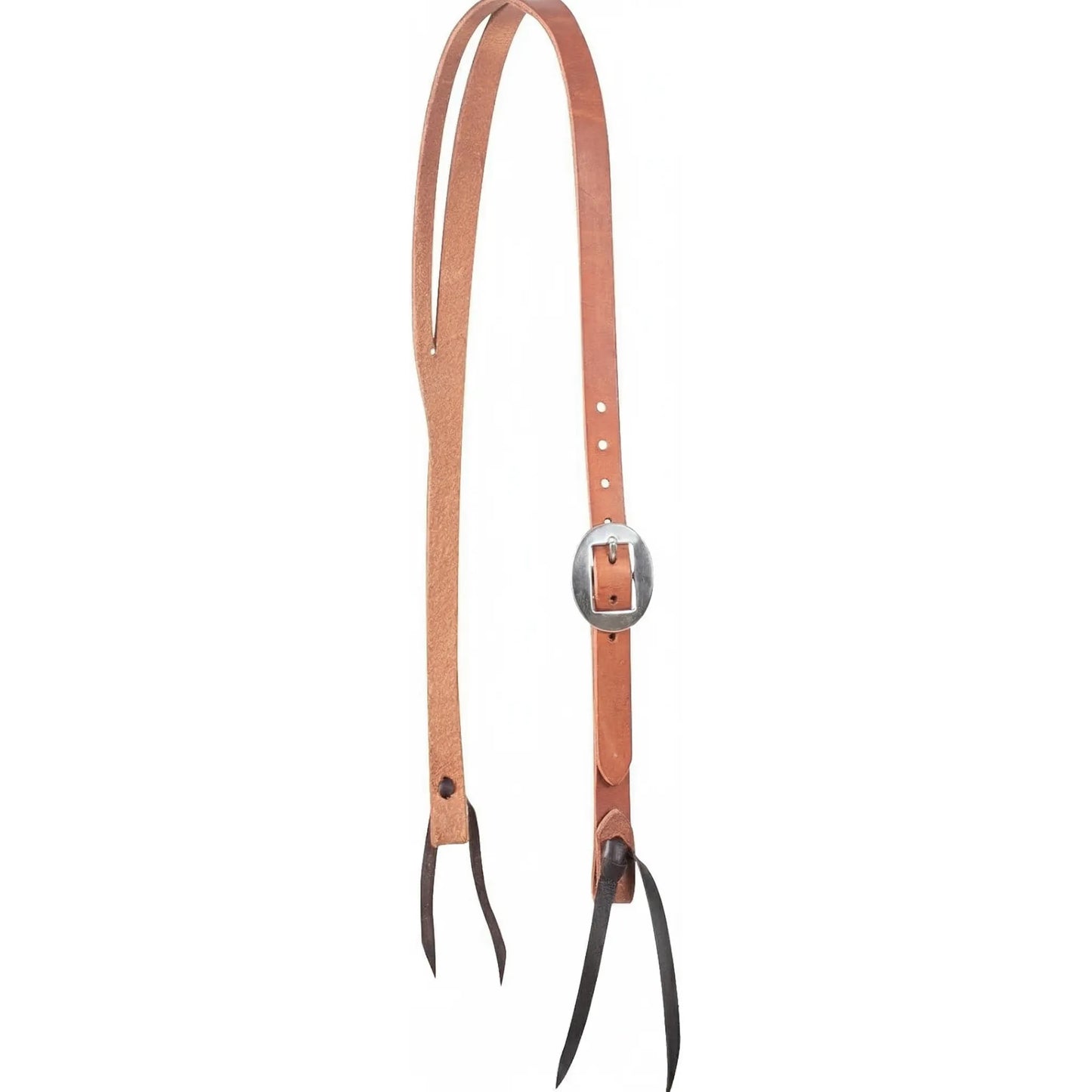 Martin Saddlery Tapered Split Ear Headstall crafted from high-quality Hermann Oak Leather in a natural russet finish. This Western horse bridle features a sleek tapered ear loop, an adjustable silver cheek buckle, and dark latigo leather bit ties. Professional-grade horse tack designed for durability and a classic look, perfect for training, ranch work, or performance in the arena.