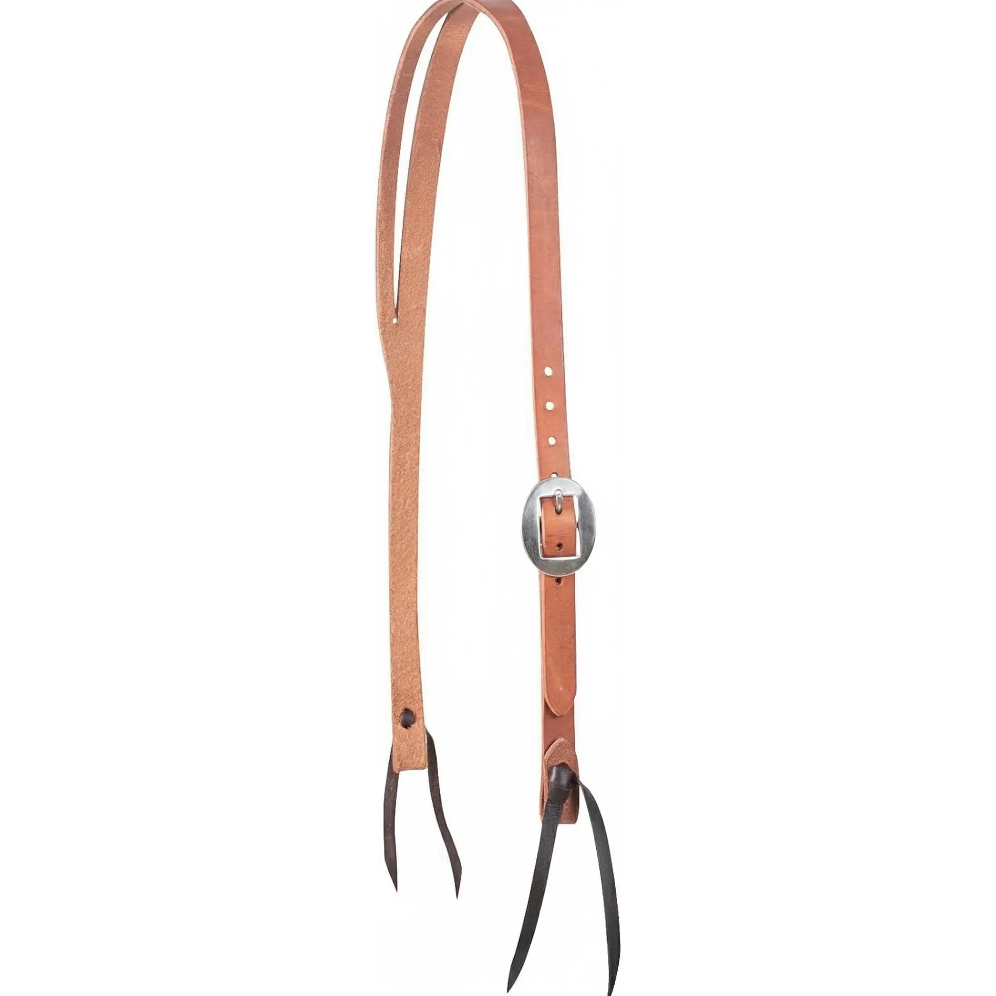 Martin Saddlery Tapered Split Ear Headstall crafted from high-quality Hermann Oak Leather in a natural russet finish. This Western horse bridle features a sleek tapered ear loop, an adjustable silver cheek buckle, and dark latigo leather bit ties. Professional-grade horse tack designed for durability and a classic look, perfect for training, ranch work, or performance in the arena.