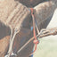 Martin Saddlery Tie Down Hobble featuring durable 3/8" Latigo leather and a signature braided button knot safety strap. This high-quality western horse tack provides a secure connection between the cinch and tie-down. Designed for performance and reliability, the rich brown leather and heavy-duty hardware make it an essential piece for roping, ranch work, or western riding. Expert craftsmanship ensures safety and long-lasting use in any arena.