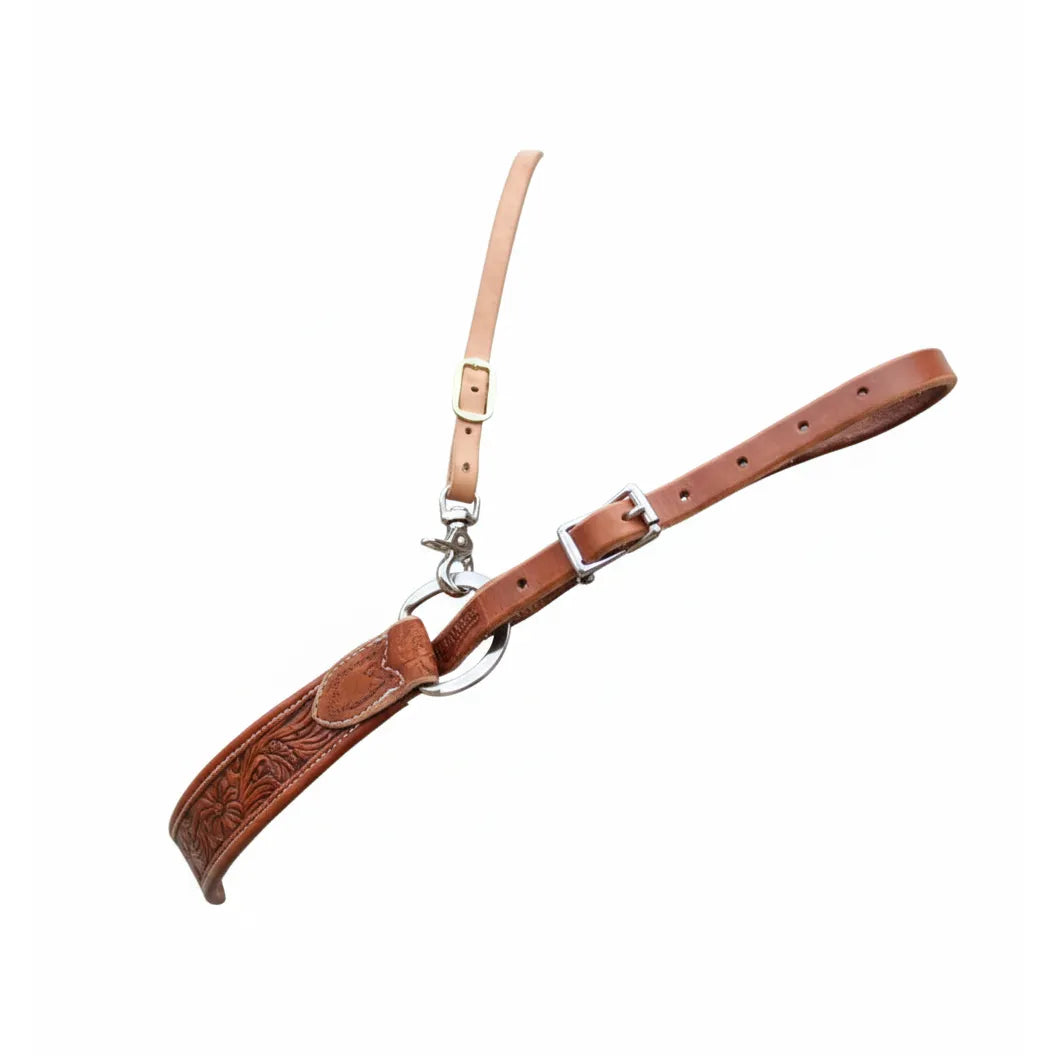 Martin Saddlery horse wither strap crafted from premium 1/2" harness leather with a beautiful floral tooled finish. This adjustable western tack features heavy-duty silver buckles and snaps for a secure fit up to 28 inches. Made in the USA, it’s a durable and stylish addition to your horse's breast collar setup, perfect for Western riders looking for high-quality, handcrafted performance gear.