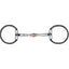Myler 03 Black Dee Bit featuring a 5-inch Sweet Iron Comfort Snaffle mouthpiece with a copper inlay roller. This MB 03 horse bit showcases stylish black Dee rings accented with silver studs for a decorative, high-end look. Designed for gentle communication and tongue relief, it's a premium equestrian accessory perfect for western or English riding. High-quality silver-tone finish with a durable design for optimal horse performance and comfort.
