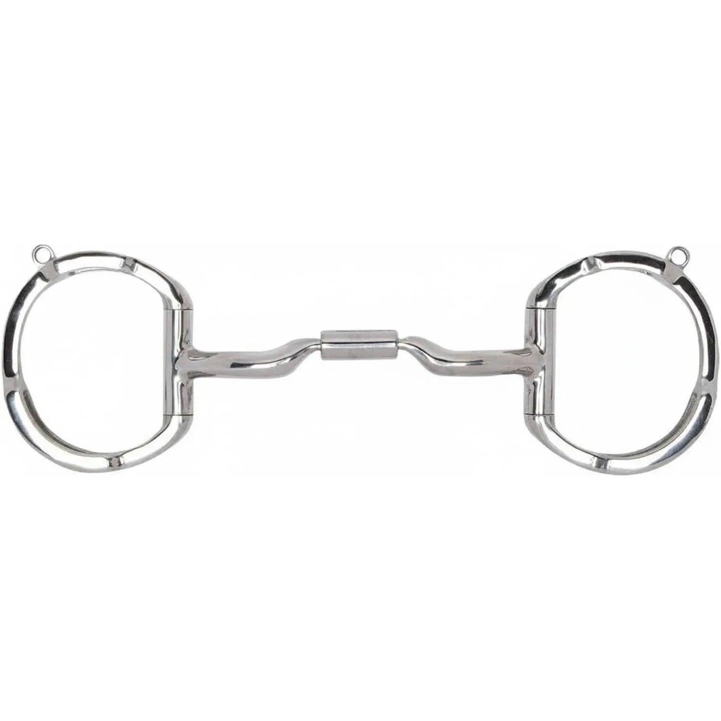 Myler 04 Stainless Steel Eggbutt horse bit with hooks featuring an MB 04 Comfort Snaffle mouthpiece. This Level 2 bit has a curved three-piece design with sweet iron and copper inlay to encourage salivation. The eggbutt rings offer stability and prevent pinching, while the integrated hooks provide subtle leverage options. High-quality silver-toned equestrian tack ideal for horses needing mild to moderate control.