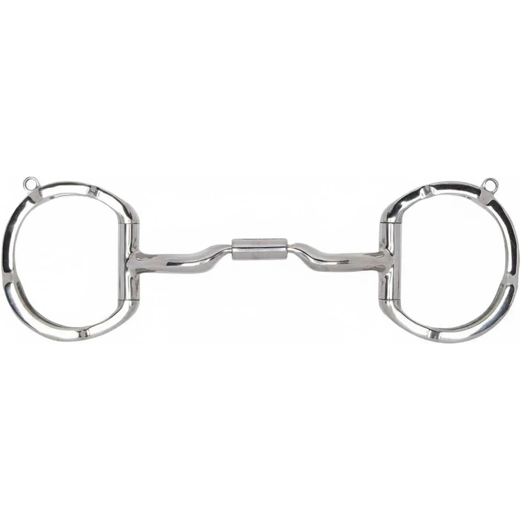 Myler 04 Stainless Steel Eggbutt horse bit with hooks featuring an MB 04 Comfort Snaffle mouthpiece. This Level 2 bit has a curved three-piece design with sweet iron and copper inlay to encourage salivation. The eggbutt rings offer stability and prevent pinching, while the integrated hooks provide subtle leverage options. High-quality silver-toned equestrian tack ideal for horses needing mild to moderate control.