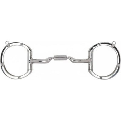 Myler 04 Stainless Steel Eggbutt horse bit with hooks featuring an MB 04 Comfort Snaffle mouthpiece. This Level 2 bit has a curved three-piece design with sweet iron and copper inlay to encourage salivation. The eggbutt rings offer stability and prevent pinching, while the integrated hooks provide subtle leverage options. High-quality silver-toned equestrian tack ideal for horses needing mild to moderate control.