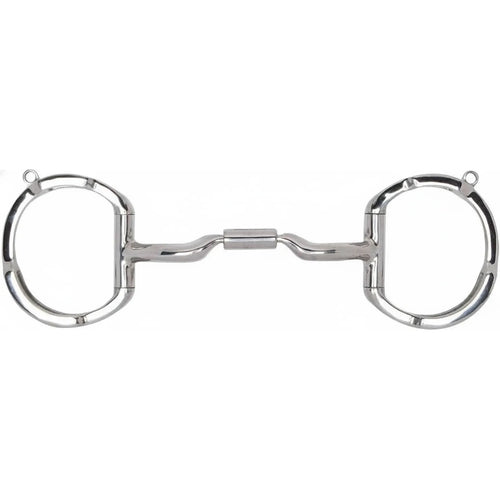 Myler 04 Stainless Steel Eggbutt with Hooks Level 2 Horse Bit, featuring a 4 3/4 inch mouthpiece. This polished silver bit includes a low-port comfort snaffle with copper inlays to encourage salivation and relaxation. The eggbutt rings with hooks offer versatile rein placement for clear communication and subtle leverage. A premium equestrian essential for horse training and performance tack collections.