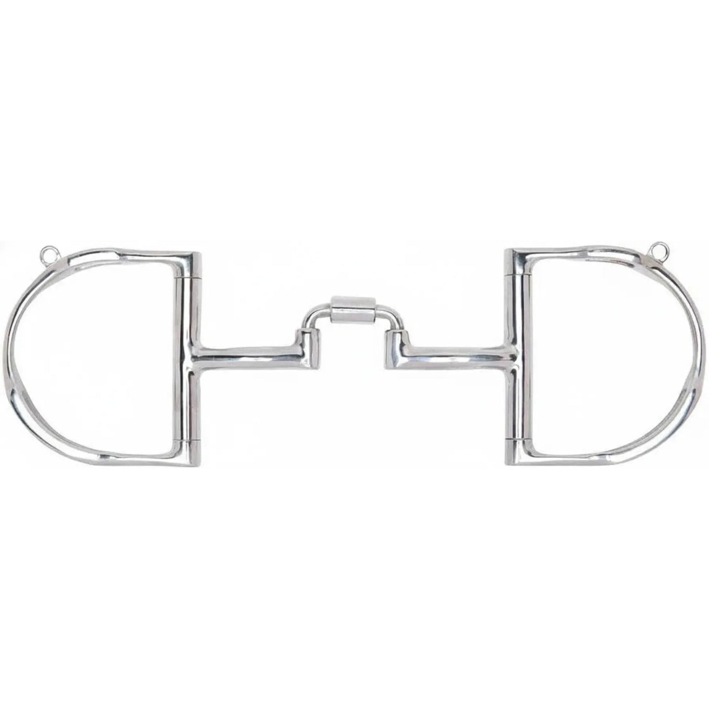 Myler 27PB Stainless Steel English Dee with Hooks Horse Bit. This Level 2-3 bit features a 1 1/4" port for tongue relief and a sweet iron mouthpiece with copper inlay to encourage salivation. Designed for refined communication, the English Dee rings include integrated hooks for optional leverage. High-quality equestrian tack ideal for English riding, jumping, and advanced training to improve horse responsiveness and comfort.