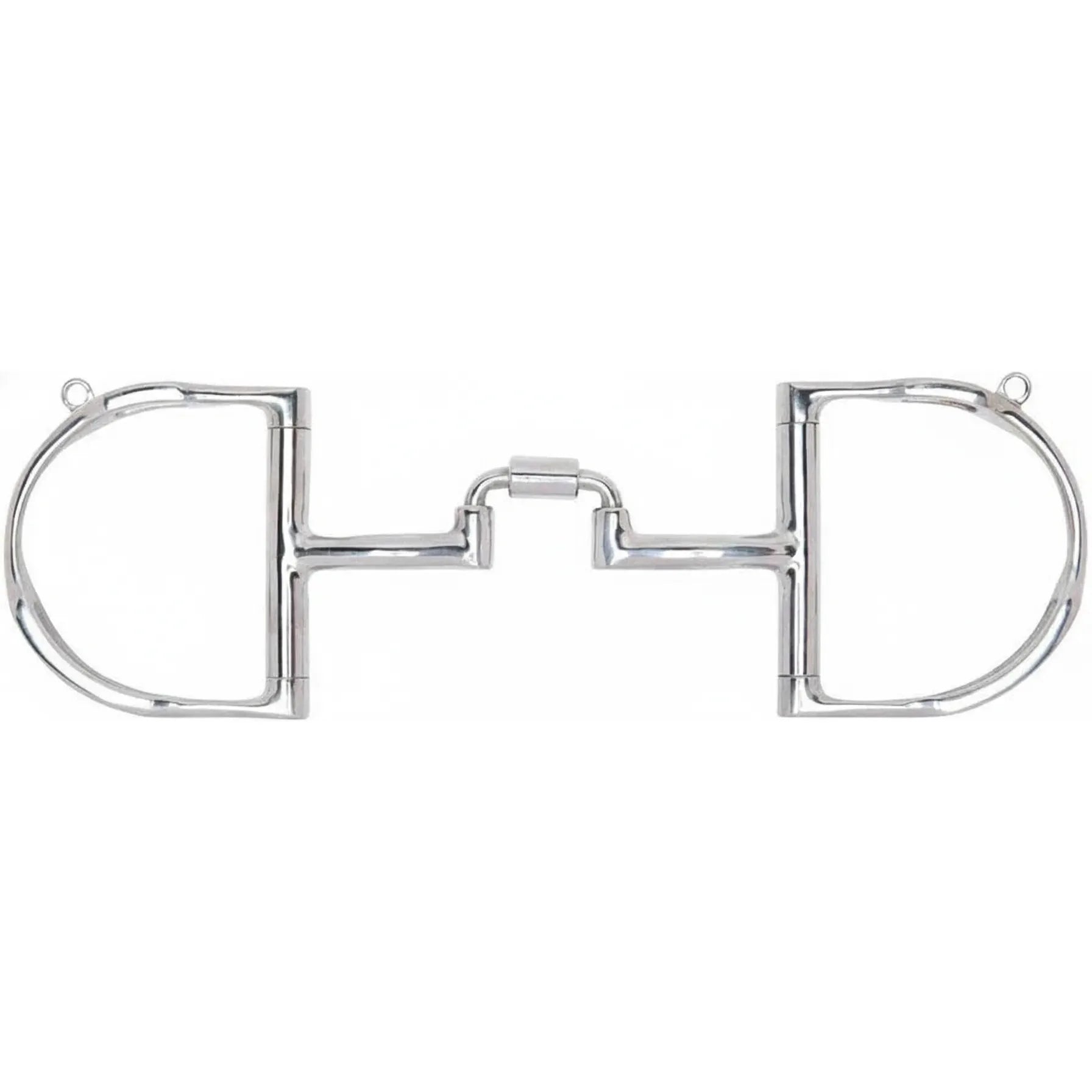Myler 27PB Stainless Steel English Dee with Hooks Horse Bit. This Level 2-3 bit features a 1 1/4" port for tongue relief and a sweet iron mouthpiece with copper inlay to encourage salivation. Designed for refined communication, the English Dee rings include integrated hooks for optional leverage. High-quality equestrian tack ideal for English riding, jumping, and advanced training to improve horse responsiveness and comfort.