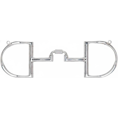 Myler 27PB Stainless Steel English Dee with Hooks Horse Bit. This Level 2-3 bit features a 1 1/4" port for tongue relief and a sweet iron mouthpiece with copper inlay to encourage salivation. Designed for refined communication, the English Dee rings include integrated hooks for optional leverage. High-quality equestrian tack ideal for English riding, jumping, and advanced training to improve horse responsiveness and comfort.