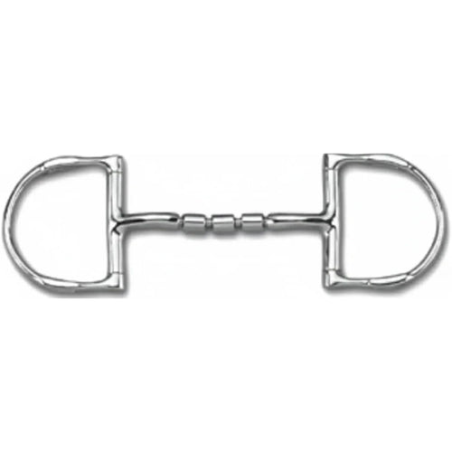 Myler 32-3 English Dee Bit with Hooks featuring a 5" Sweet Iron Mullen Triple Barrel Level 2 Mouthpiece. This polished stainless steel horse bit includes copper inlays to promote salivation and relaxation. The D-ring design with integrated hooks provides excellent lateral control and a steady feel, making it a top choice for hunter, jumper, and dressage riders. Premium equestrian tack designed for clear communication and horse comfort.