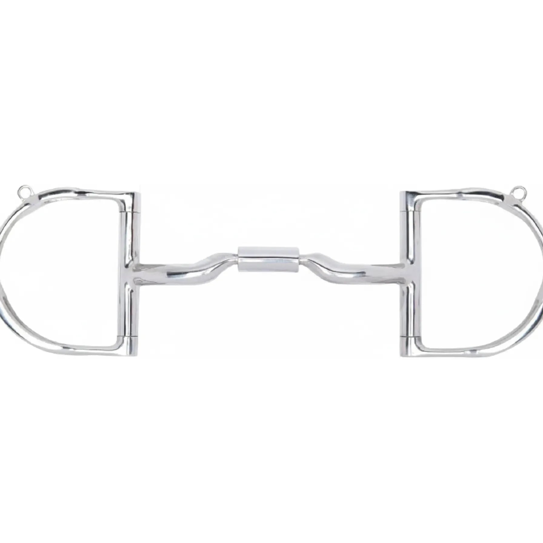 Myler 5 inch Comfort Snaffle Low Port Medium Dee with Hooks (3 3/8 inch) equestrian horse bit. Polished stainless steel with copper inlay mouthpiece to encourage salivation. Features a low port and center barrel for tongue relief and independent side action. Medium D-ring cheekpieces with hooks offer versatile rein positions for customized leverage and control. A premium tack choice for improved horse communication and comfort.