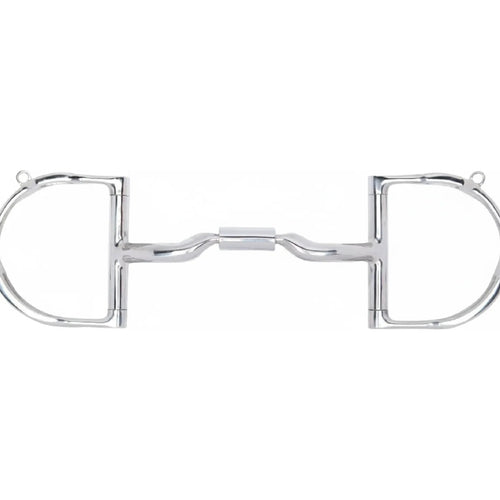Myler 5 inch Comfort Snaffle Low Port Medium Dee with Hooks (3 3/8 inch) equestrian horse bit. Polished stainless steel with copper inlay mouthpiece to encourage salivation. Features a low port and center barrel for tongue relief and independent side action. Medium D-ring cheekpieces with hooks offer versatile rein positions for customized leverage and control. A premium tack choice for improved horse communication and comfort.