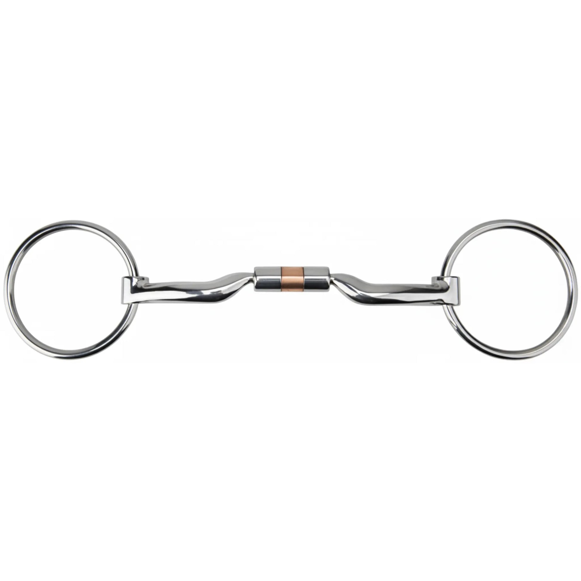 Myler Bridoon SS Low Port Mullen Barrel Bit MB06 Level 2-3, featuring a 5.5-inch stainless steel mouthpiece with a copper-inlaid barrel for enhanced salivation. This ergonomic horse bit provides gentle tongue relief and independent side movement, making it a top choice for dressage and refined communication. Durable loose ring bridoon design with a polished finish, ideal for intermediate to advanced training and sensitive horses.