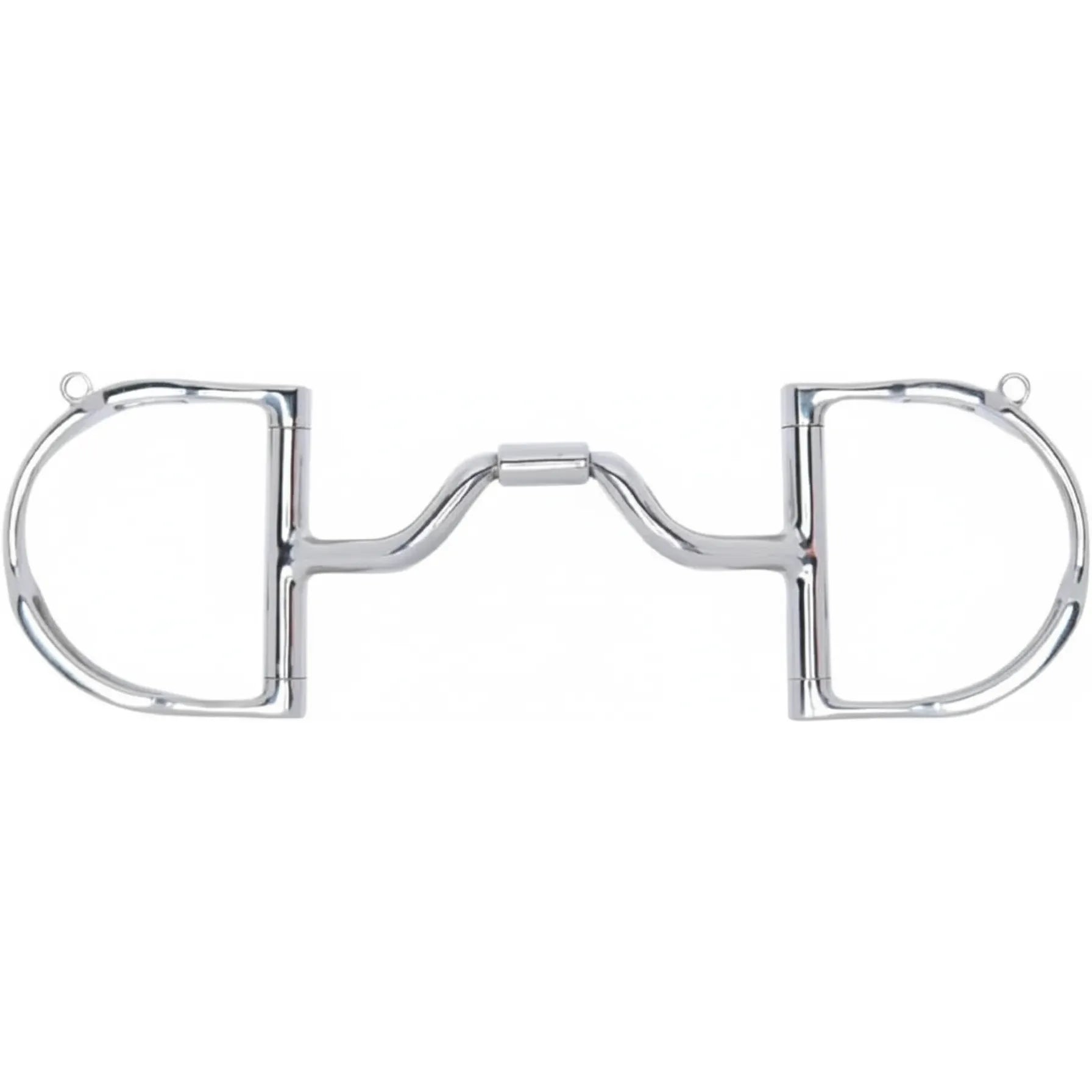 Myler MB 33 English Dee Bit with Hooks featuring a 4 1/2-inch stainless steel mouthpiece with a high port and copper inlay. This polished equestrian bit provides tongue relief and independent side movement for clear communication. The fixed D-ring design with integrated hooks is ideal for performance horses in dressage or jumping. Professional-grade horse tack with a high-shine finish for a sophisticated look in the show ring.
