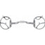 Myler Western Dee Bit with 2 Hooks featuring an MB 04 Sweet Iron Low Port Comfort Snaffle. This Level 2 equestrian bit is crafted from polished stainless steel with a curved mouthpiece designed for tongue relief and independent side movement. The integrated hooks allow for versatile leverage and rein placement, making it ideal for Western training and performance horses seeking clear, comfortable communication.