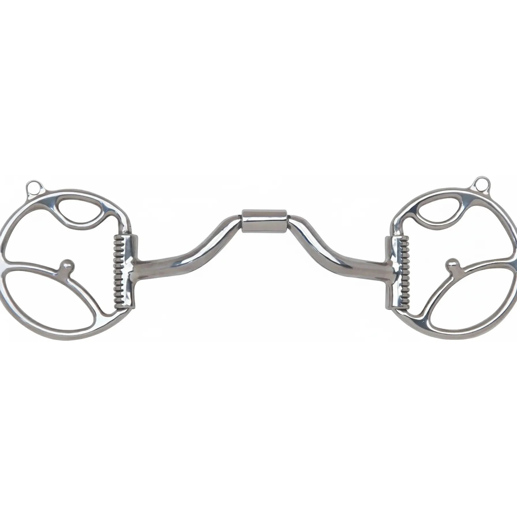 Myler Western Dee Horse Bit with 2 Hooks and MB 33 Ported Barrel. This professional Level 3 bit provides maximum tongue relief and independent side movement for refined communication. Features a polished sweet iron mouthpiece with a wide rotating barrel and stainless steel Dee rings. The integrated hooks allow for customized leverage and direct action, making it a top choice for performance horse training and comfort.