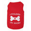 Parisian Pet "Lifeguard On Doody" red dog t-shirt made of 100% cotton. This sleeveless pet tank top features high-quality white embroidery with a humorous message and a white bone graphic featuring a red cross. A stylish and funny choice for summer pet fashion, beach trips, or daily walks, designed for comfort and durability.