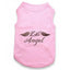 Parisian Pet Lil Angel Pink Embroidered Cotton Dog & Cat T-Shirt featuring a soft pastel pink hue and high-quality dark brown embroidery. This sleeveless pet tank top displays "Lil Angel" in elegant script, flanked by a pair of detailed angel wings. A cute and comfortable pet apparel choice for dogs and cats of all sizes, from XXS to 5XL, perfect for showcasing your furry friend's sweet personality.
