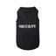 Parisian Pet Security Embroidered Dog T-shirt in black, featuring bold white "SECURITY" text across the front. This soft 100% cotton pet clothing is a sleeveless tank-top style designed for comfort and durability. A fun and stylish piece of pet apparel perfect for small dogs or cats, making it an ideal choice for pet owners looking for high-quality security-themed dog clothes.